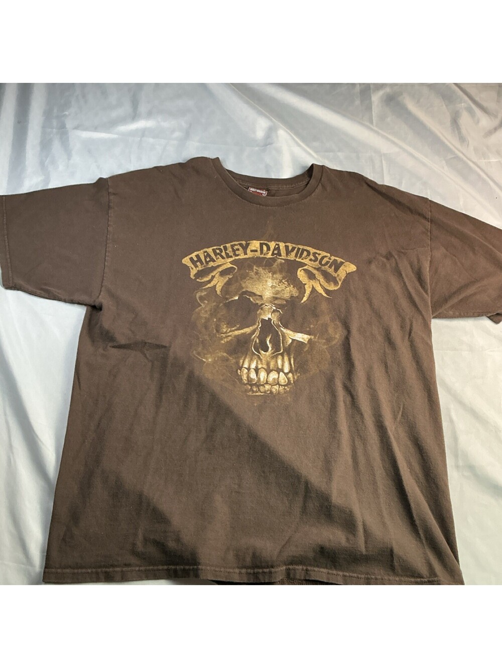 Harley-Davidson Brown Skull Graphic T-Shirt 100% Cotton Size